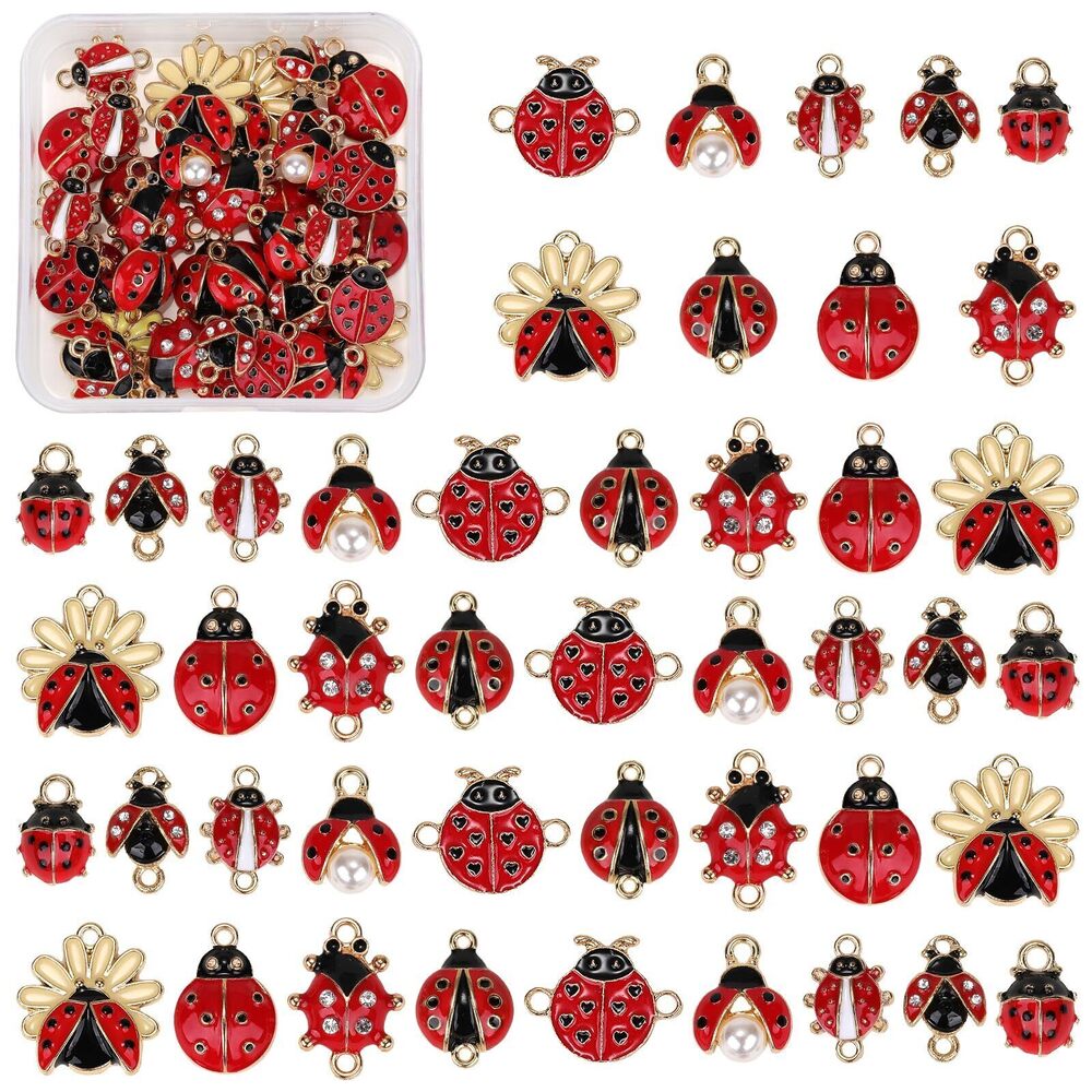 8280 45Pcs Ladybug Connectors Charms Lady Beetle Links Pendant Ladybird